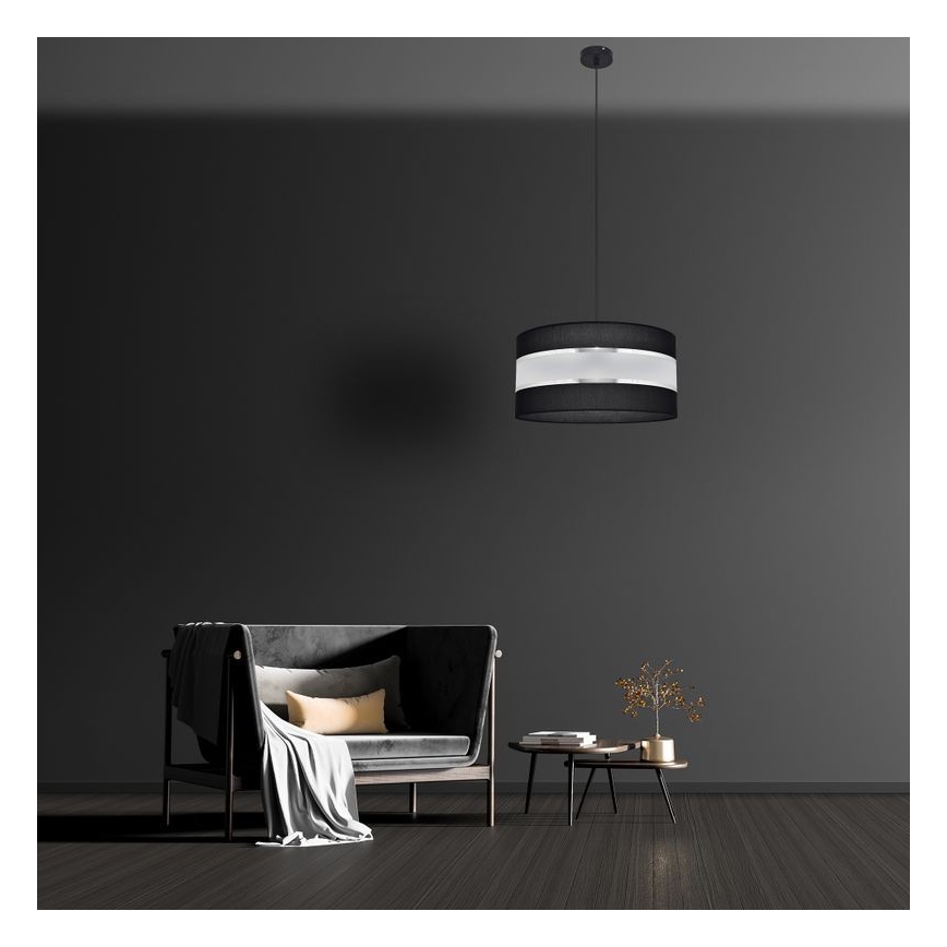 Luster na lanku HELEN 1xE27/15W/230V pr. 40 cm čierna/strieborná