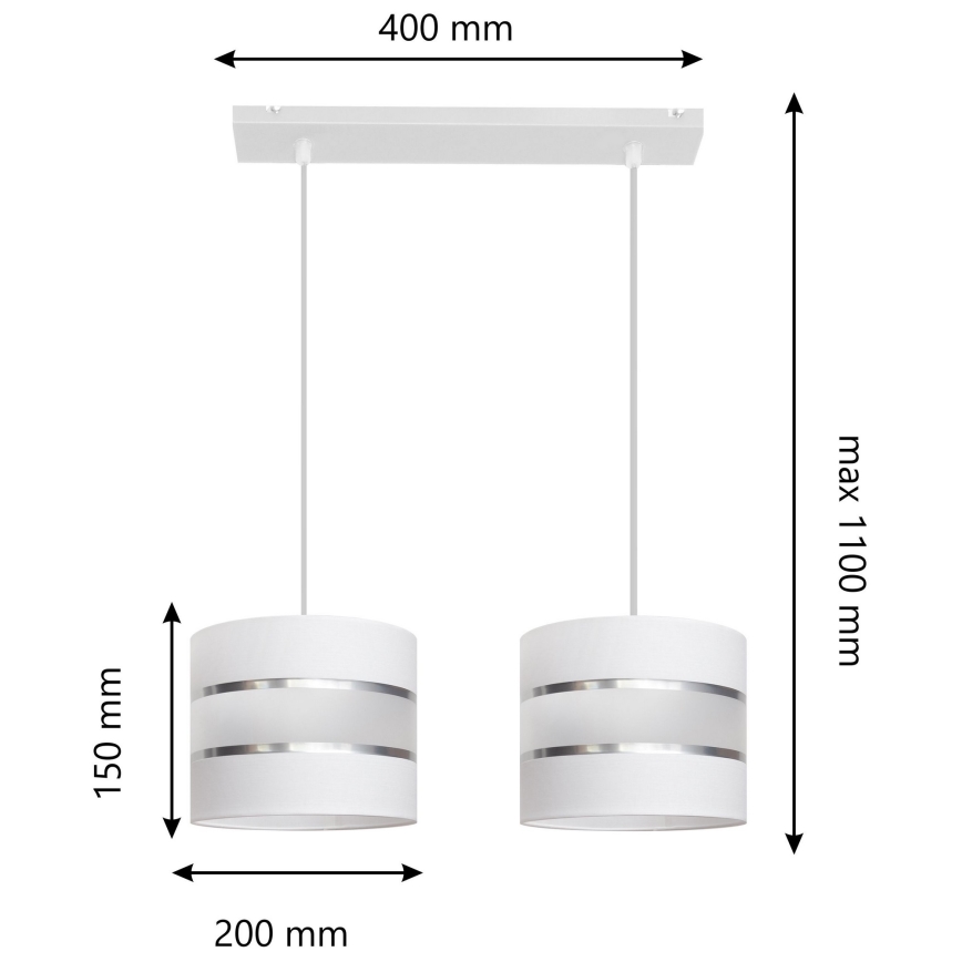 Luster na lanku HELEN 2xE27/15W/230V biela