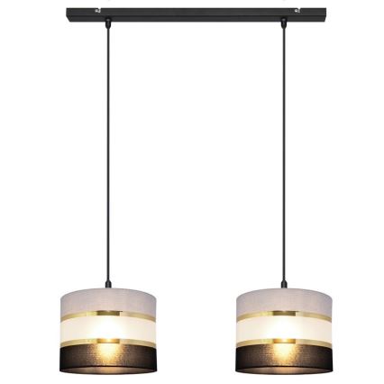 Luster na lanku HELEN 2xE27/15W/230V čierna/šedá/zlatá