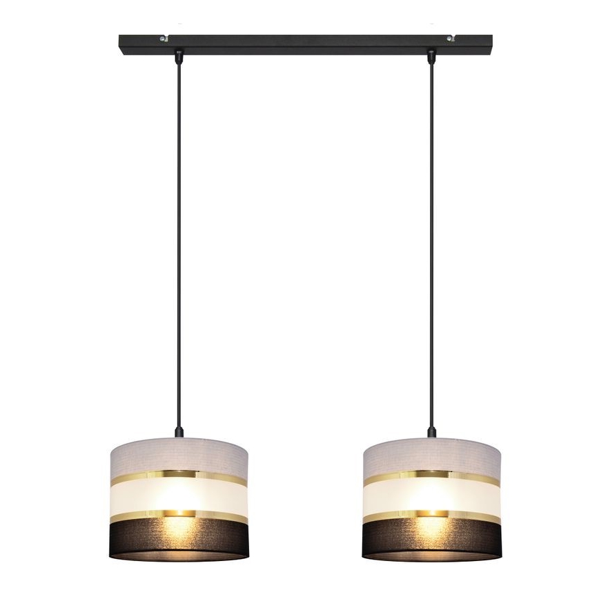 Luster na lanku HELEN 2xE27/15W/230V čierna/šedá/zlatá
