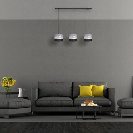 Luster na lanku HELEN 3xE27/15W/230V čierna/šedá/strieborná