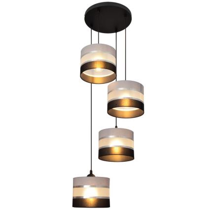 Luster na lanku HELEN 4xE27/15W/230V čierna/šedá/strieborná