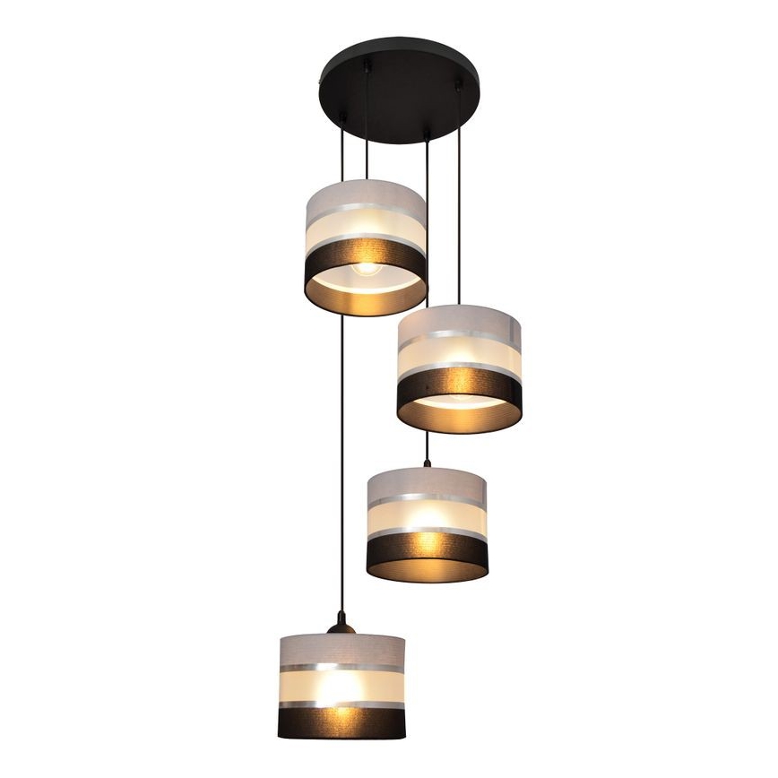 Luster na lanku HELEN 4xE27/15W/230V čierna/šedá/strieborná