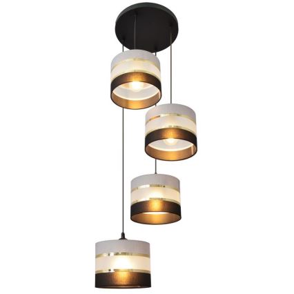 Luster na lanku HELEN 4xE27/15W/230V čierna/šedá/zlatá