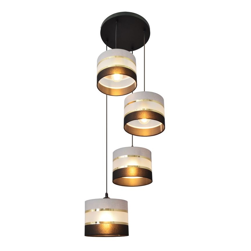 Luster na lanku HELEN 4xE27/15W/230V čierna/šedá/zlatá
