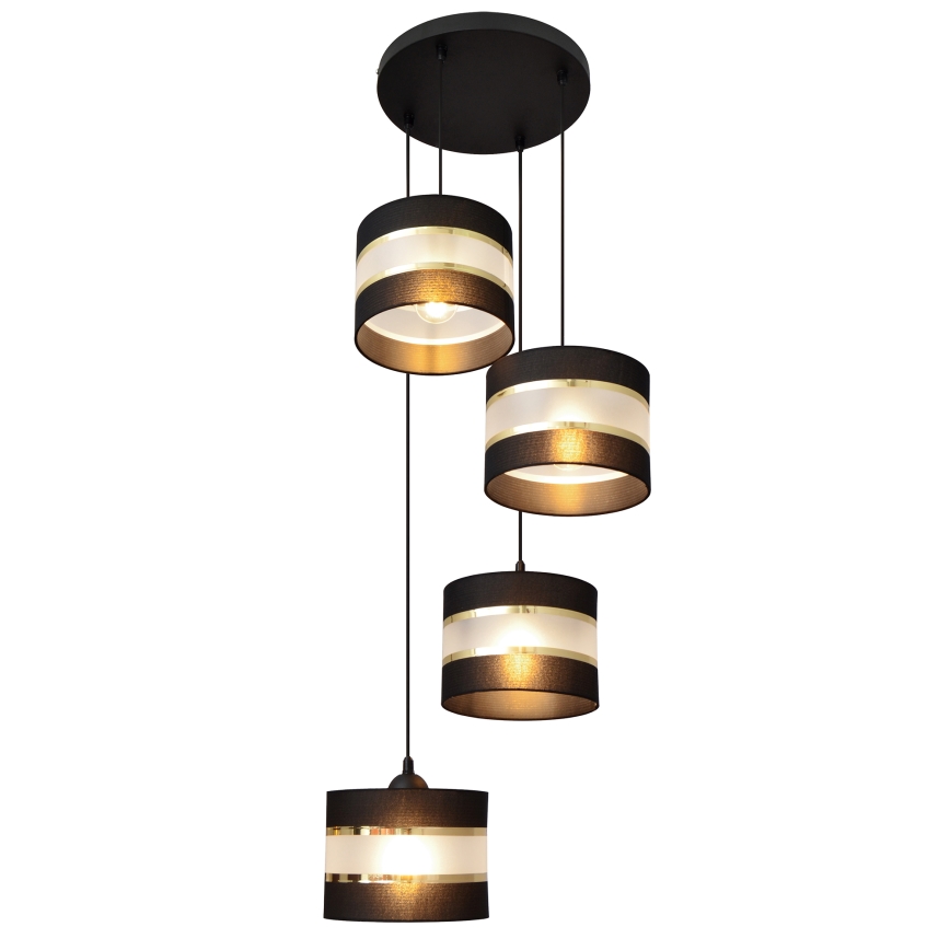 Luster na lanku HELEN 4xE27/15W/230V čierna/zlatá