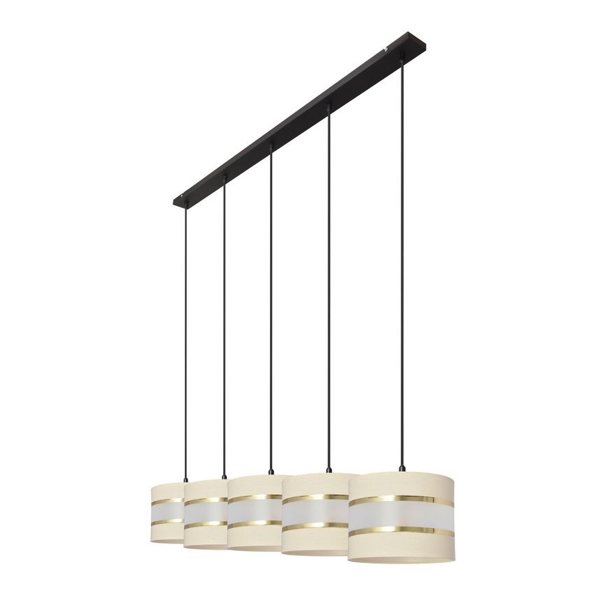 Luster na lanku HELEN 5xE27/15W/230V krémová/čierna/zlatá