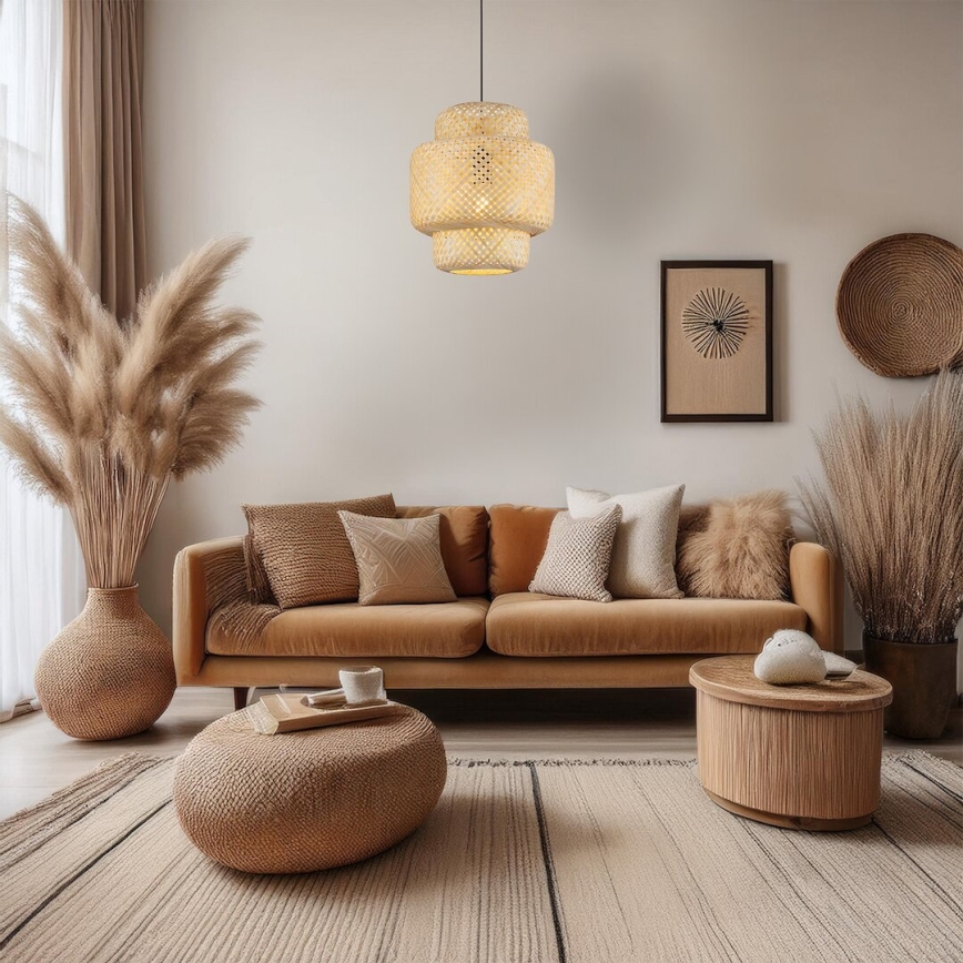 Luster na lanku HESTIA 1xE27/60W/230V pr. 30 cm bambus