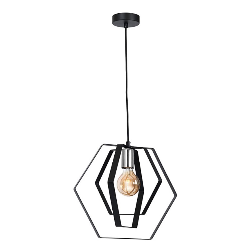 Luster na lanku HEXAGON 1xE27/60W/230V čierna/lesklý chróm