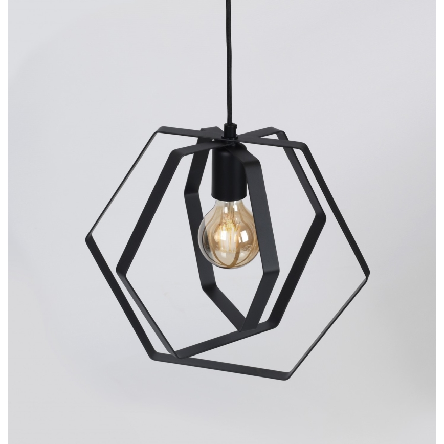 Luster na lanku HEXAGON 3xE27/60W/230V čierna