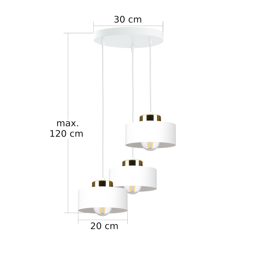 Luster na lanku IGNIA 3xE27/60W/230V biela