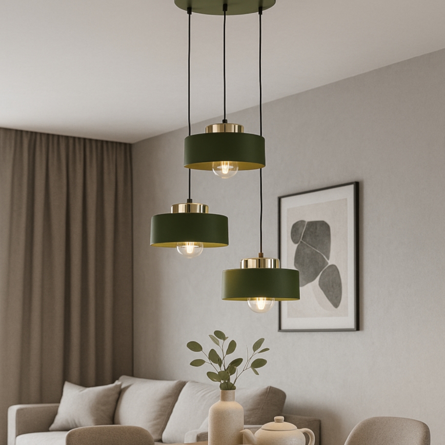 Luster na lanku IGNIA 3xE27/60W/230V zelený