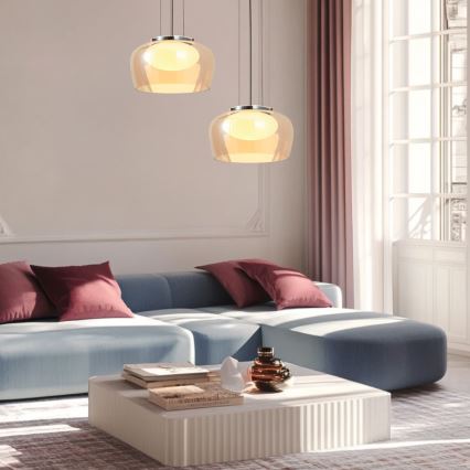 Luster na lanku INSIEME 1xGX53/10W/230V pr. 35 cm dymová béžová