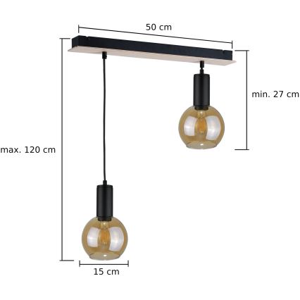 Luster na lanku JANTAR WOOD 2xE27/60W/230V