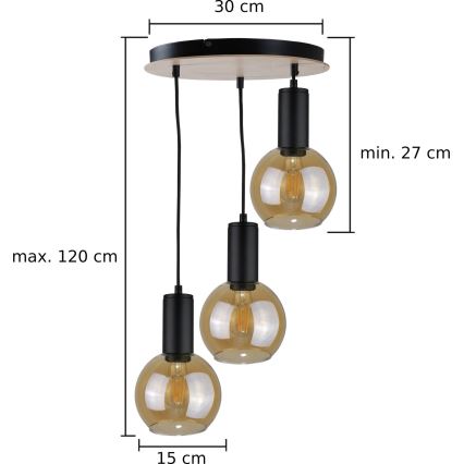 Luster na lanku JANTAR WOOD 3xE27/60W/230V pr. 30 cm