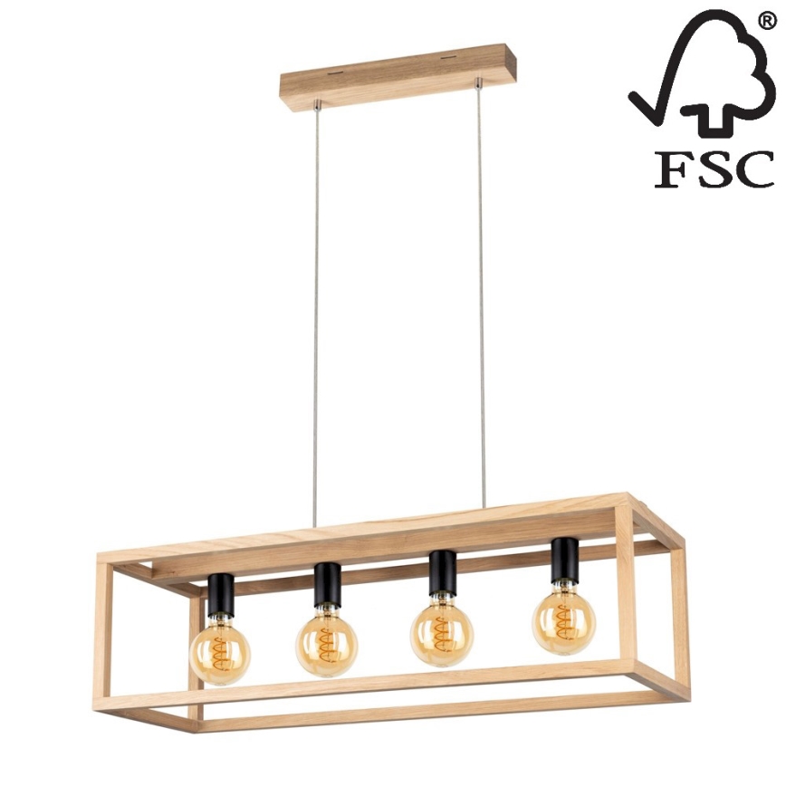 Luster na lanku KAGO 4xE27/60W/230V matný dub – FSC certifikované