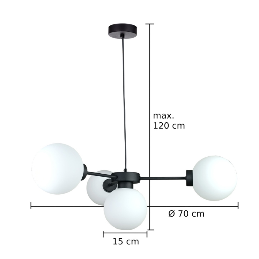 Luster na lanku KALIOPE 4xE14/50W/230V čierna/biela