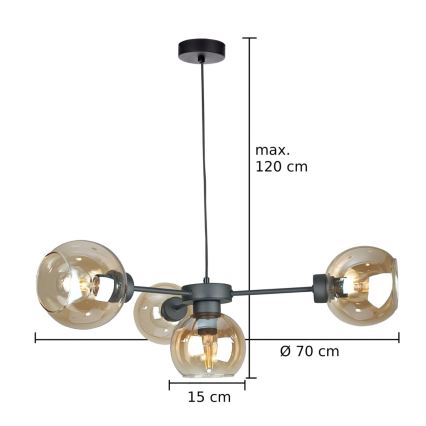 Luster na lanku KALIOPE 4xE27/60W/230V čierna/dymová béžová