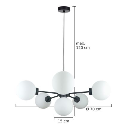 Luster na lanku KALIOPE 6xE14/50W/230V čierna/biela