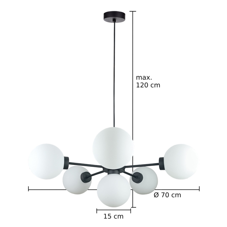 Luster na lanku KALIOPE 6xE14/50W/230V čierna/biela