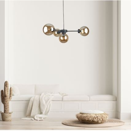 Luster na lanku KALIOPE II 4xE14/50W/230V čierna/dymová béžová