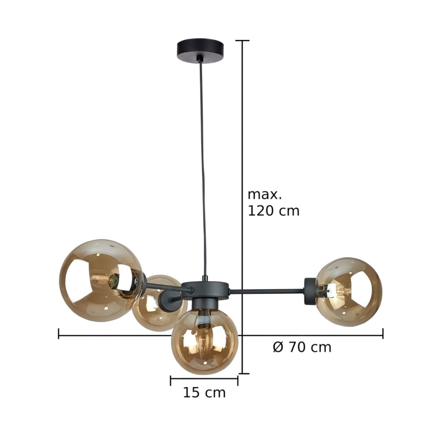 Luster na lanku KALIOPE II 4xE14/50W/230V čierna/dymová béžová
