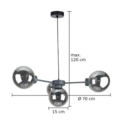 Luster na lanku KALIOPE II 4xE14/50W/230V čierna/dymová čierna