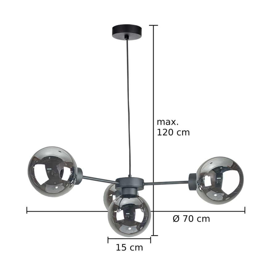 Luster na lanku KALIOPE II 4xE14/50W/230V čierna/dymová čierna