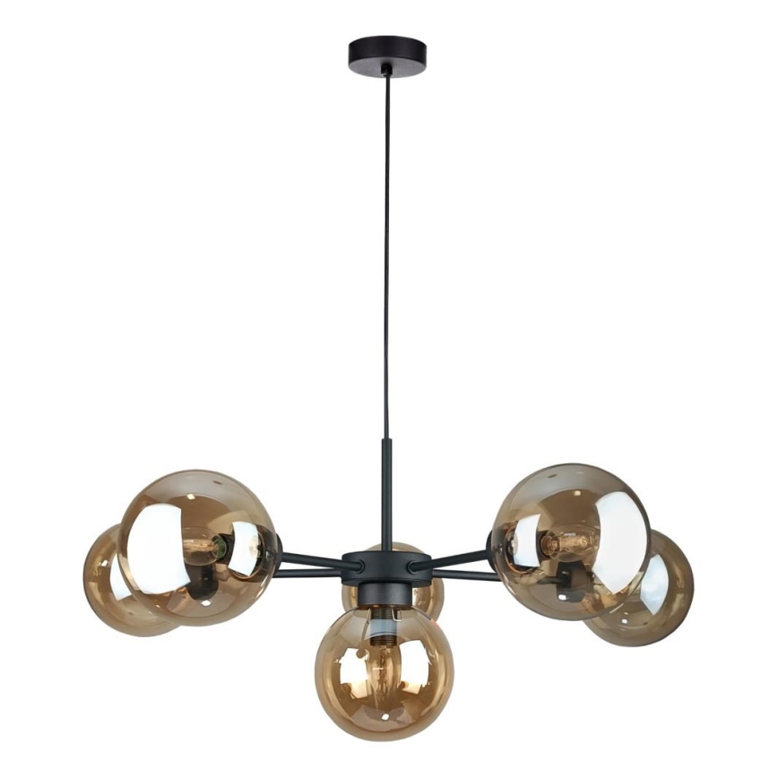 Luster na lanku KALIOPE II 6xE14/50W/230V čierna/dymová béžová