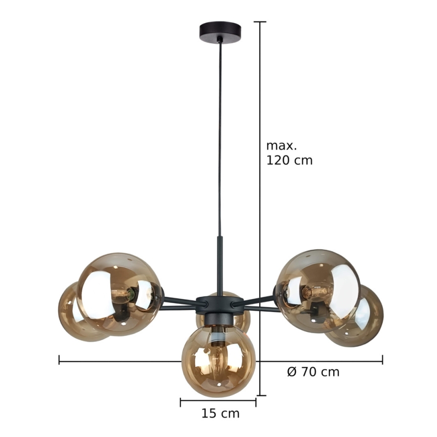 Luster na lanku KALIOPE II 6xE14/50W/230V čierna/dymová béžová