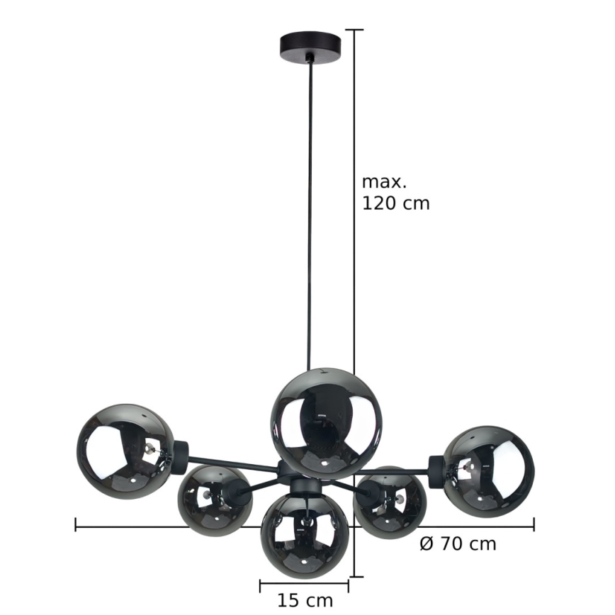 Luster na lanku KALIOPE II 6xE14/50W/230V čierna/dymová čierna