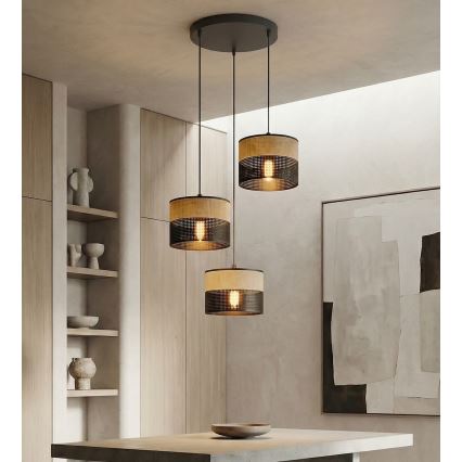 Luster na lanku KARBON 3xE27/15W/230V čierna/hnedá