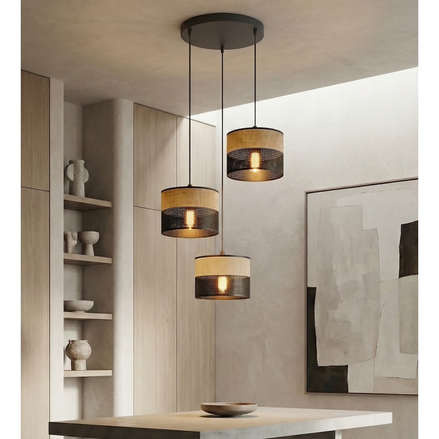 Luster na lanku KARBON 3xE27/15W/230V čierna/hnedá
