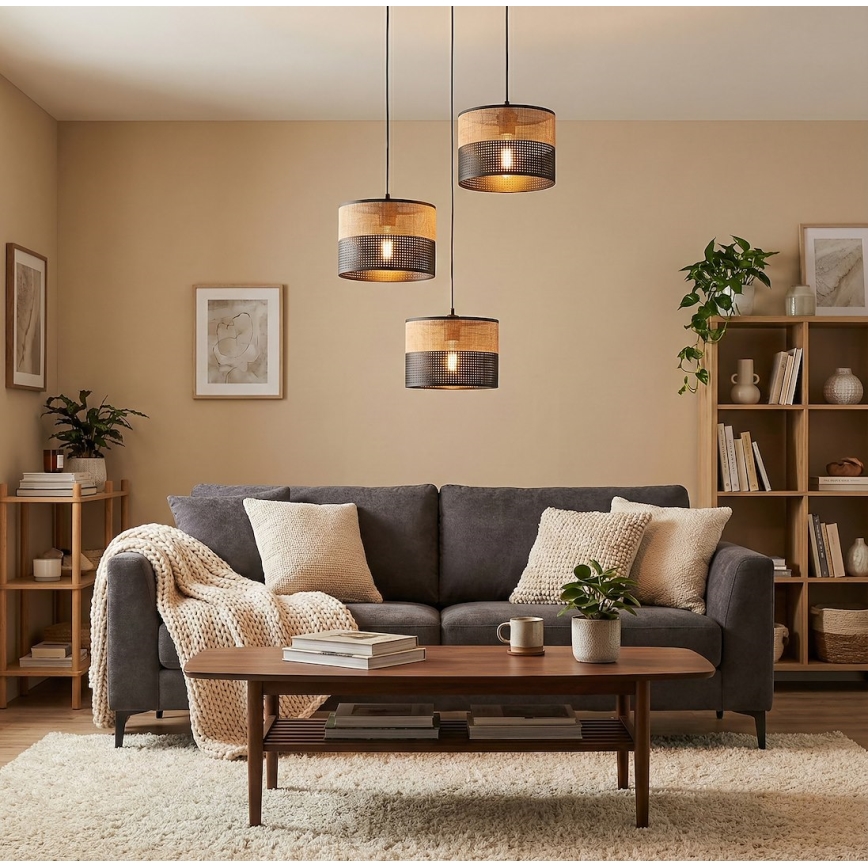 Luster na lanku KARBON 3xE27/15W/230V čierna/hnedá