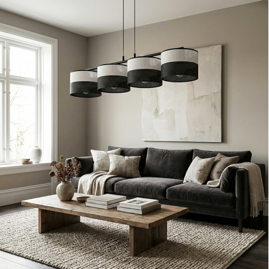 Luster na lanku KARBON 4xE27/15W/230V čierna/sivá