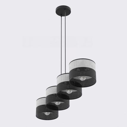 Luster na lanku KARBON 4xE27/15W/230V čierna/sivá