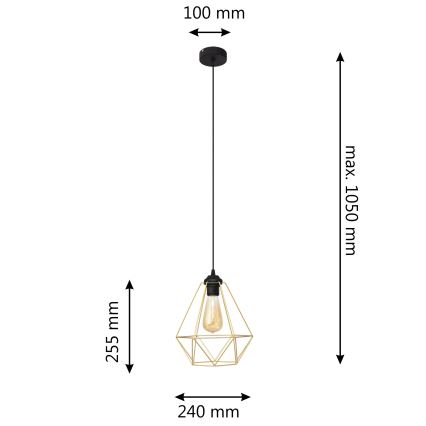 Luster na lanku KARO 1xE27/15W/230V zlatá/čierna