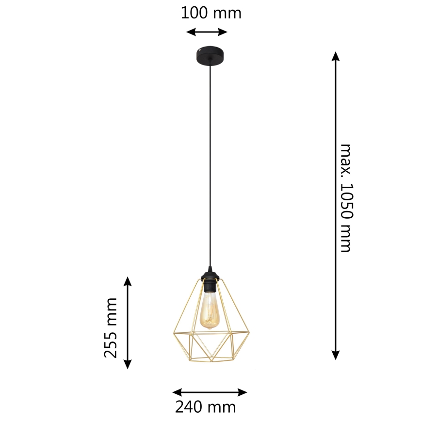 Luster na lanku KARO 1xE27/15W/230V zlatá/čierna