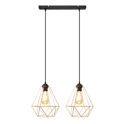 Luster na lanku KARO 2xE27/15W/230V zlatá/čierna
