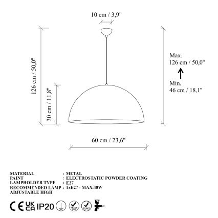 Luster na lanku KURE 1xE27/40W/230V zlatá
