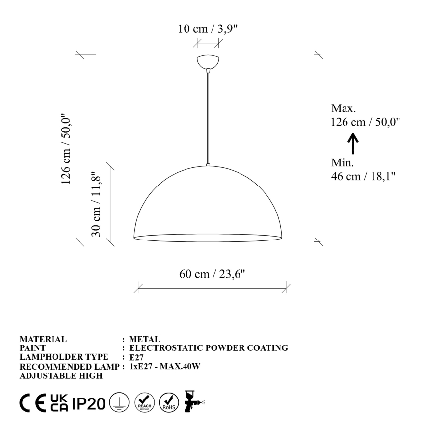 Luster na lanku KURE 1xE27/40W/230V zlatá
