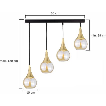 Luster na lanku LACRIMA HONEY 4xE27/60W/230V