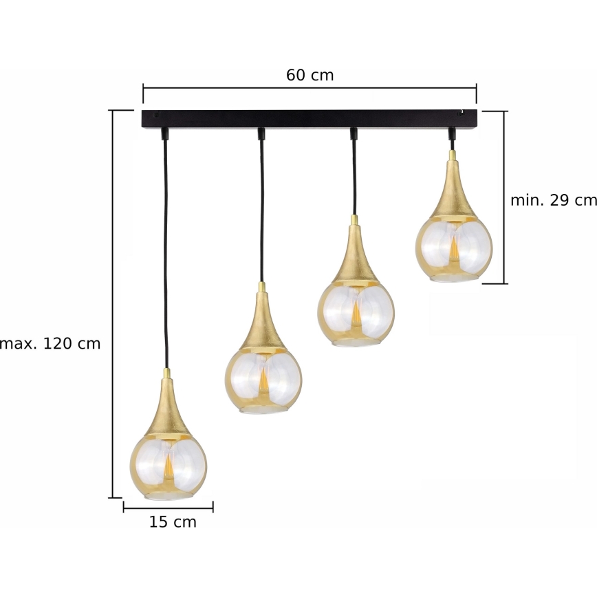 Luster na lanku LACRIMA HONEY 4xE27/60W/230V