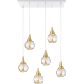 Luster na lanku LACRIMA HONEY 6xE27/60W/230V biela/zlatá/dymová béžová