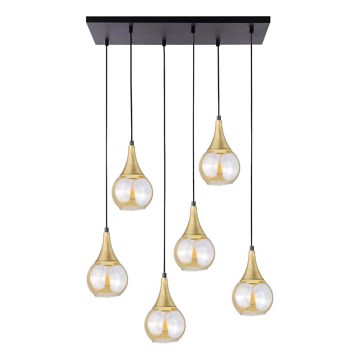 Luster na lanku LACRIMA HONEY 6xE27/60W/230V čierna/zlatá/dymová béžová