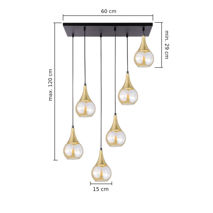 Luster na lanku LACRIMA HONEY 6xE27/60W/230V čierna/zlatá/dymová béžová