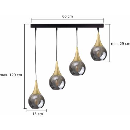 Luster na lanku LACRIMA SMOKY 4xE27/60W/230V