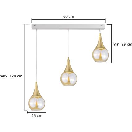 Luster na lanku LACRIMA WHITE 3xE27/60W/230V