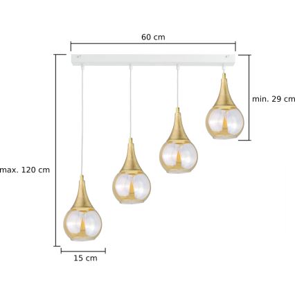 Luster na lanku LACRIMA WHITE 4xE27/60W/230V