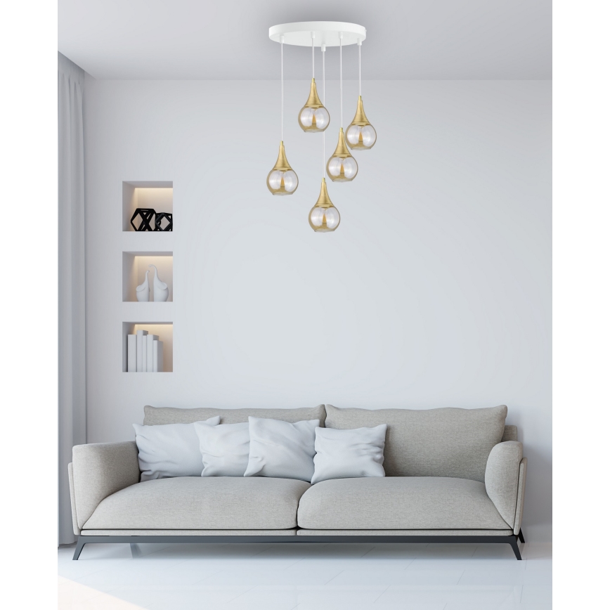 Luster na lanku LACRIMA WHITE 5xE27/60W/230V pr. 45 cm